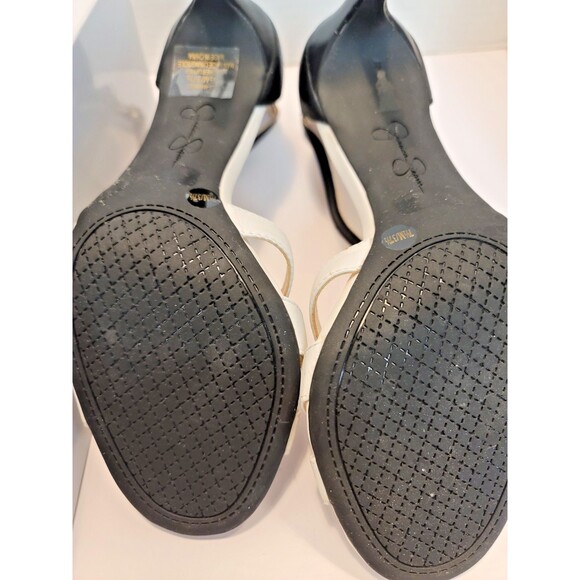 Jessica Simpson Black White High Heel Leather Strappy Sandals Maselli 7.5 - Picture 4 of 14